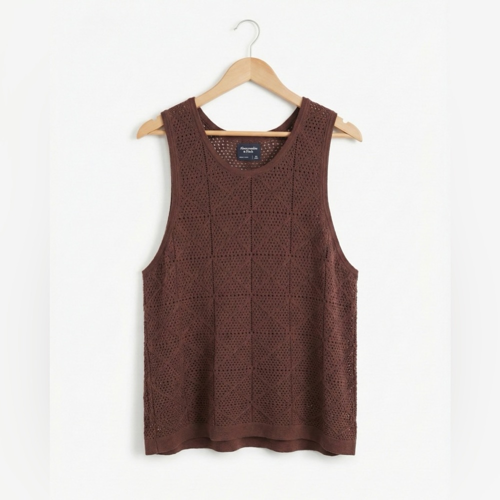 Abercrombie & Fitch XXL Brown Crochet Knit Tank Top Geometric Pointelle Boho
